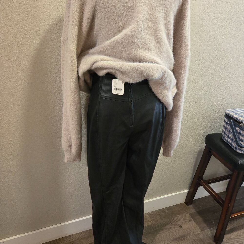 Free People black faux leather back zip boot cut pants nwt - Picture 2 of 7